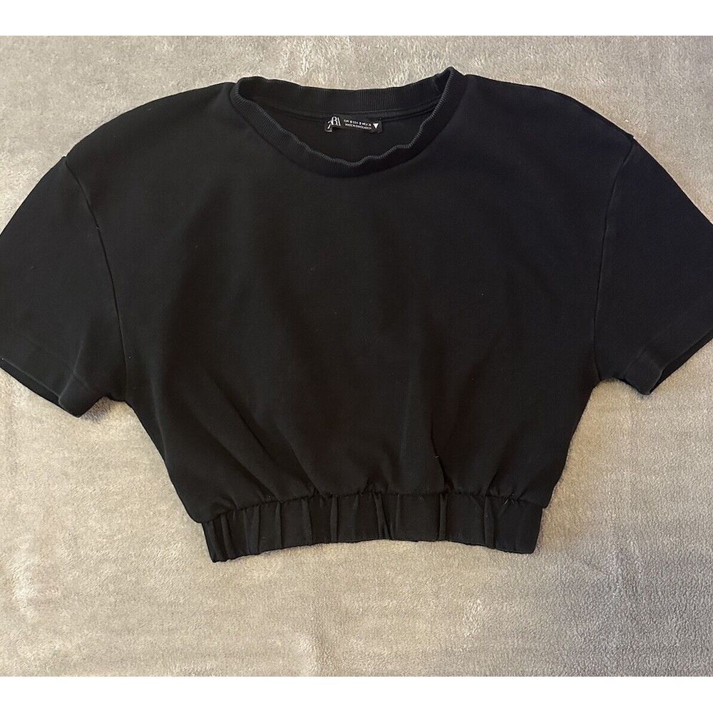 Zara Top Womens Small Black Shirt Short Sleeve Casual